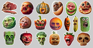 HOLOGRAPHIC Food Face Decal Sticker Funny Scary