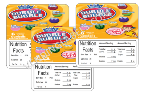 Gumballs Vending Label NUTRITION