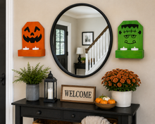 Load image into Gallery viewer, Pair of Wooden Handmade Holiday LED tea light decoration Halloween wall sconce wood candle holder
