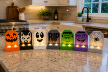 Load image into Gallery viewer, Pair of Wooden Handmade Holiday LED tea light decoration Halloween wall sconce wood candle holder
