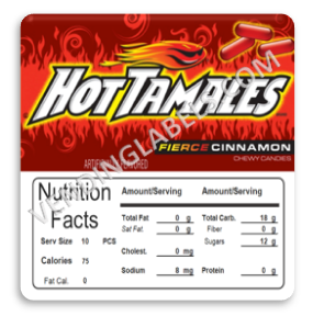 Hot Tamales Vending Machine Candy Label Sticker With NUTRITION size