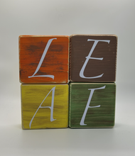 Load image into Gallery viewer, Set of 4 Leaf Fall Wooden Handmade Holiday Wood Block Halloween fall decor
