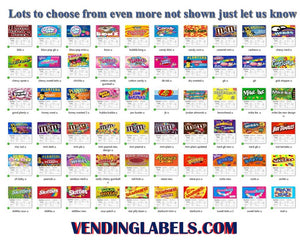 Nutrition Candy Vending Machine Labels Display Card LAMINATED