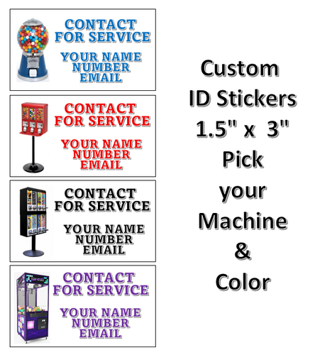 SERVICE CONTACT ID Stickers for Gumball Candy Crane Claw Soda Snack Vending Candy Labels Machines 