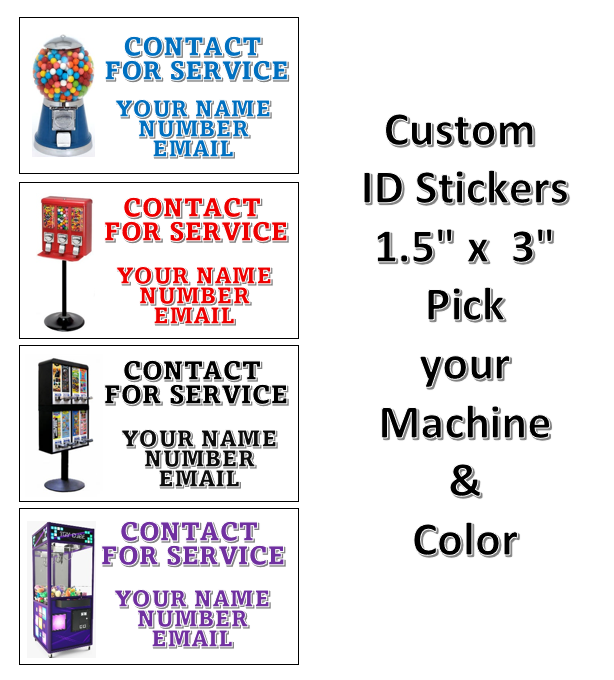 SERVICE CONTACT ID Stickers for Gumball Candy Crane Claw Soda Snack Vending Candy Labels Machines 