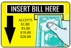 DBA INSERT BILLS CRANE CLAW SODA SNACK Sticker Label for Vending Machines