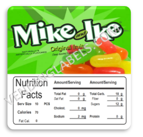 Mike Ike Vending Machine Candy Label Sticker With NUTRITION size