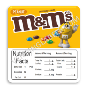 M&M Peanut Vending Label Sticker NUTRITION