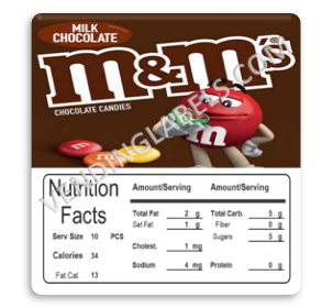 M&M Plain Vending Label NUTRITION