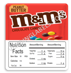 M&M Peanut Butter Vending Machine Candy Label Sticker With NUTRITION size