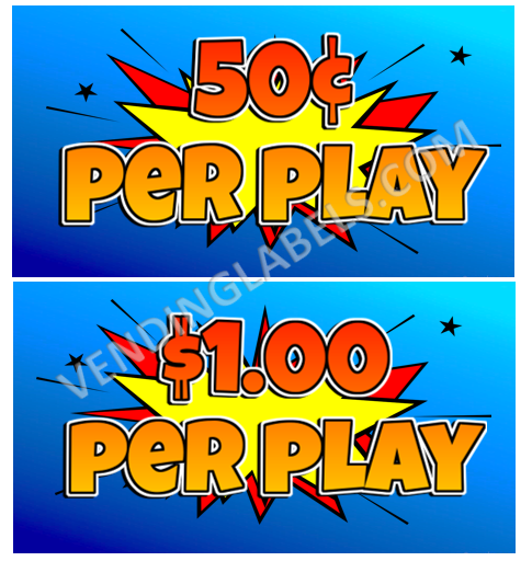 CRANE Claw .50, $1, $2, $3, $5 TO PLAY Price Sticker Decal 2.5 x 5