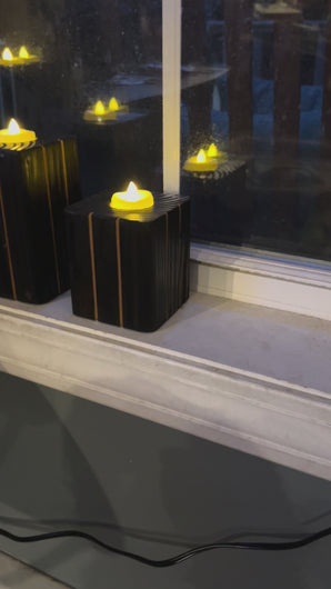 wood rustic / modern 3 piece candle set home decor tea lite LED flicker