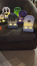 Load and play video in Gallery viewer, Pair of Wooden Handmade Holiday LED tea light decoration Halloween wall sconce wood candle holder
