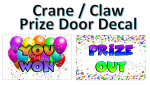 CRANE / CLAW PRIZE DOOR Decal Sticker Label for Machines 2 sizes