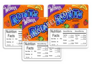 3 PACK Runts 2.5" x 2.5" Candy Vending Labels Sticker NUTRITION