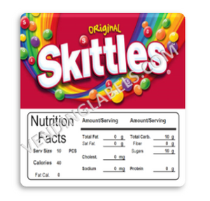 Skittles Vending Machine Candy Label Sticker With NUTRITION size