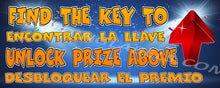 Load image into Gallery viewer, CRANE / CLAW FIND THE KEY PRIZE BOX Banner Sticker Label Decal Machine SPANISH
