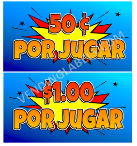 CRANE .50, $1, $2, $3, $5 TO PLAY Sticker Label Decal Vending Candy Labels Machine Comic spanish