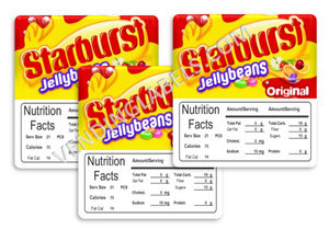 3 PACK Starburst Jelly Bean 2.5" x 2.5" Candy Vending Labels Sticker NUTRITION