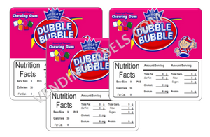 Dubble Bubble Tab Gum 2.5" x 2.5" Candy Vending Labels Sticker NUTRITION