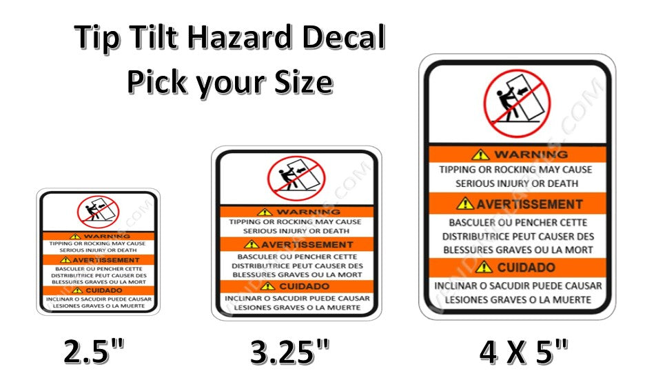 Warning Tip Tilt or Rock Stickers for Vending Candy Labels Crane Claw Machines full spanish