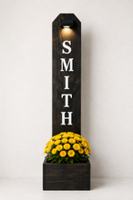Load image into Gallery viewer, Personalized Solar-Powered Wood Welcome Porch Planter Sign
