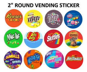 2" round vending candy machine sticker label