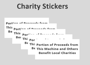 6 Pack CHARITY Stickers for Vending Candy Labels Machines 1.5 x 3" - Vending Labels
