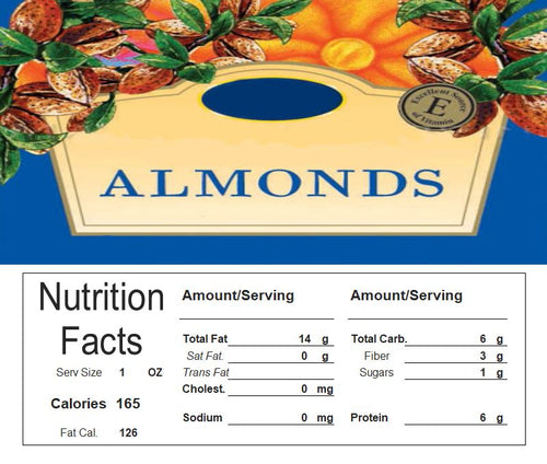 Almonds Vending Machine Candy Label Sticker With NUTRITION