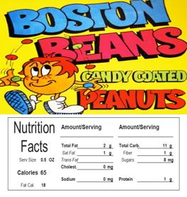 Boston Baked Beans Vending Machine Candy Label Sticker With NUTRITION