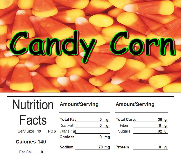 candy corn Vending Machine Candy Label Sticker With NUTRITION