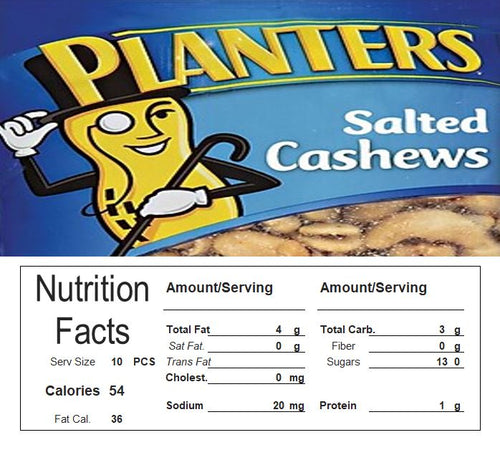 Cashews Vending Machine Candy Label Sticker With NUTRITION