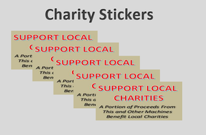 charity stickers label candy vending machine tan