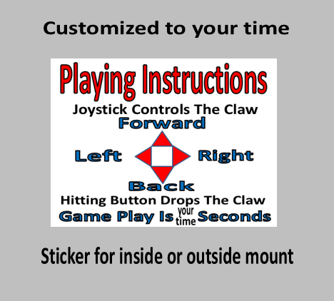 CRANE PLAY INSTRUCTIONS Sticker Label for Vending Candy Crane Machines