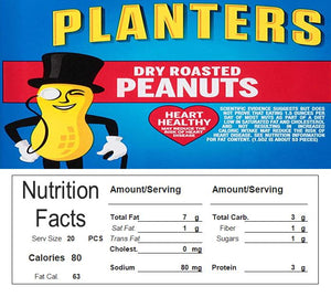Dry Roasted Peanuts Vending Machine Candy Label Sticker With NUTRITION