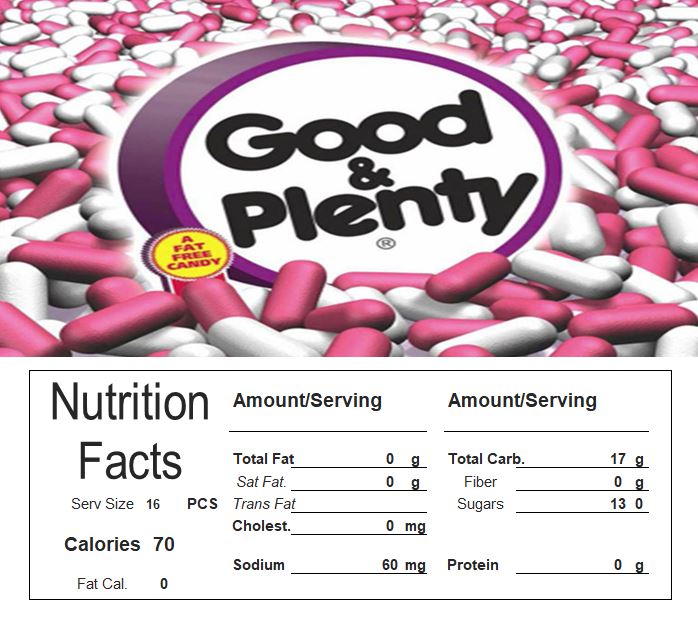 Good Plenty Vending Machine Candy Label Sticker With NUTRITION