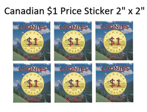 6 Pack $1 Canadian Loonie PRICE Stickers for Vending Candy Labels Machines 2" x 2" - Vending Labels