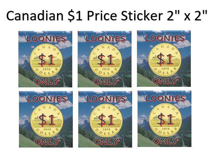 6 Pack $1 Canadian Loonie PRICE Stickers for Vending Candy Labels Machines 2
