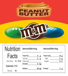 Vending Machine Candy Label Sticker With NUTRITION