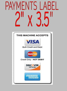 Price Stickers VENDING MACHINE PAYMENTS LABEL CREDIT CARD READER FULL - Vending Labels