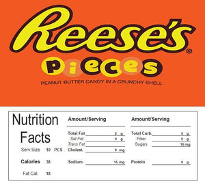 Reeses Pieces Vending Machine Candy Label Sticker With NUTRITION