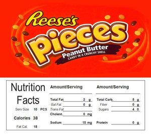 Reeses Pieces Vending Machine Candy Label Sticker With NUTRITION