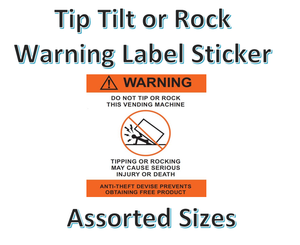 Warning Tip Tilt or Rock Stickers for Vending Candy Labels Crane Claw Machines